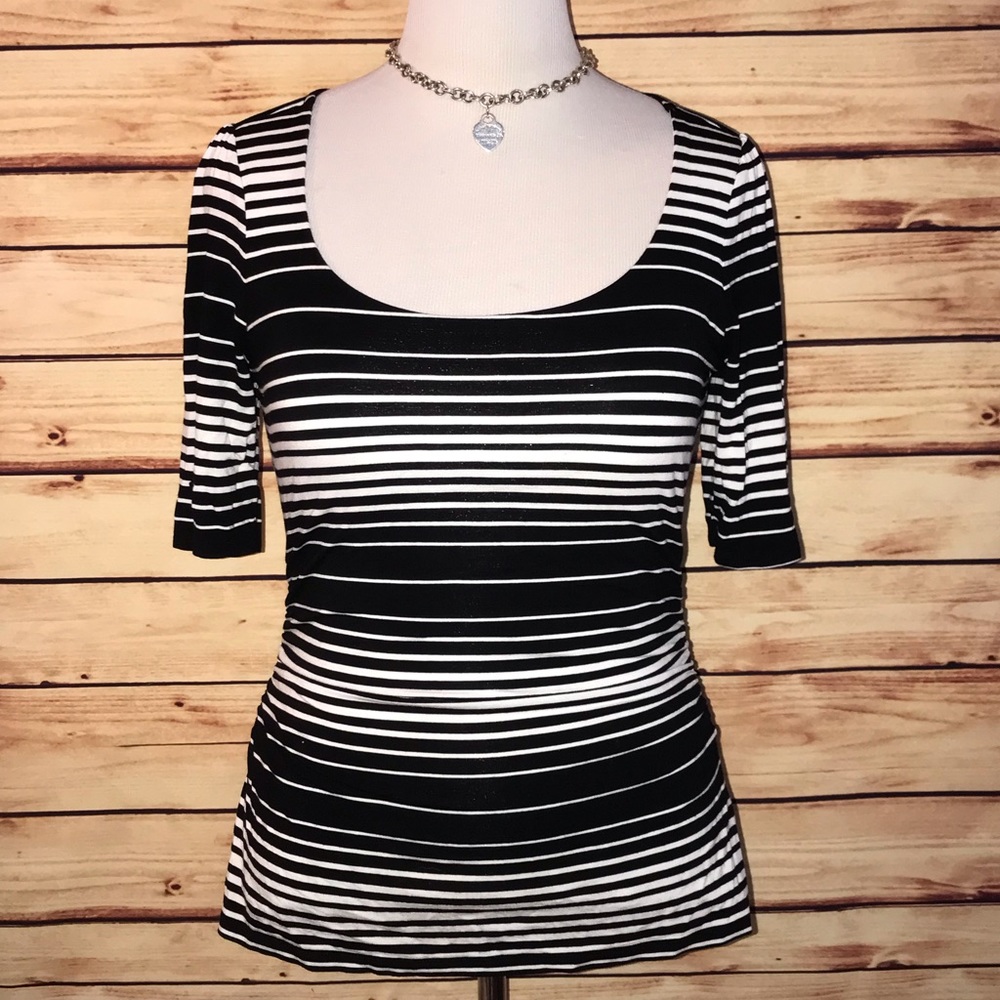 White House Black Market Black and White Striped Tee